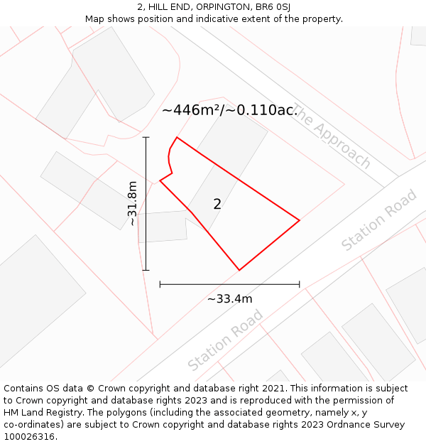2, HILL END, ORPINGTON, BR6 0SJ: Plot and title map
