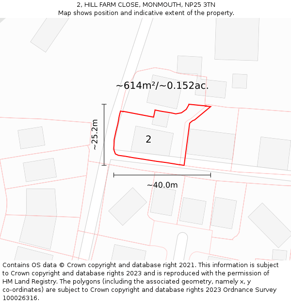 2, HILL FARM CLOSE, MONMOUTH, NP25 3TN: Plot and title map
