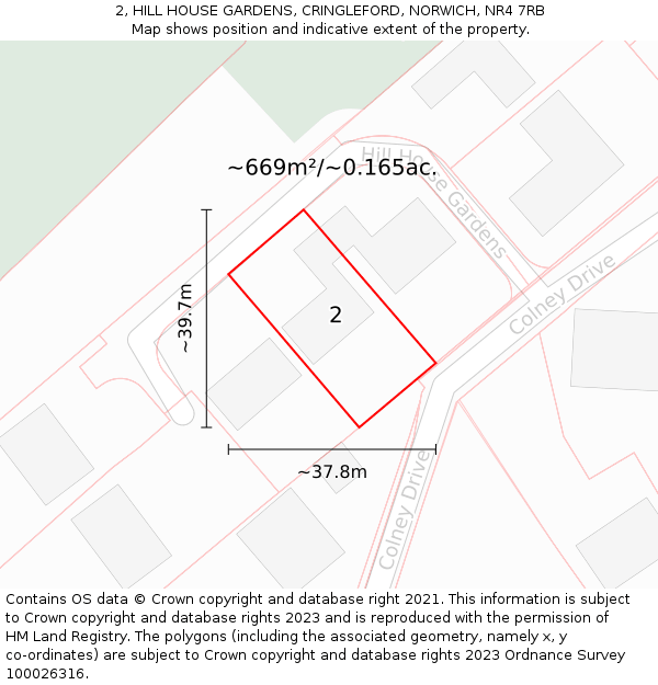 2, HILL HOUSE GARDENS, CRINGLEFORD, NORWICH, NR4 7RB: Plot and title map