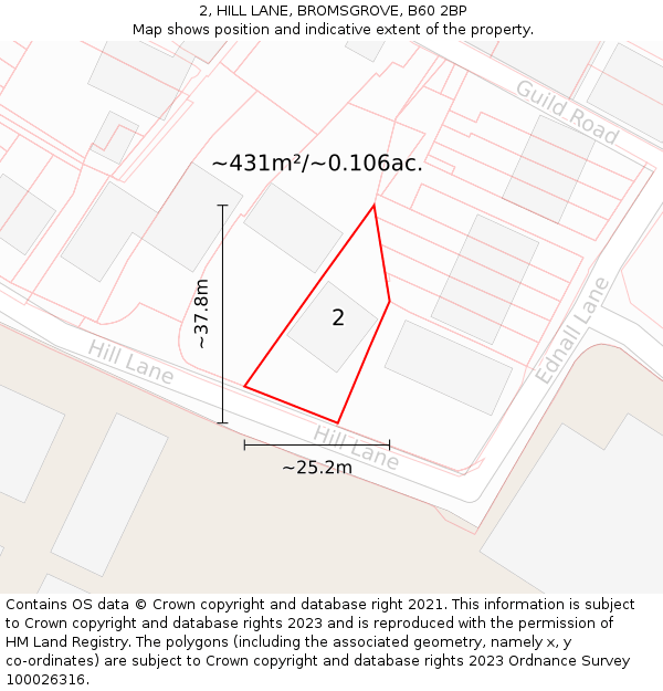 2, HILL LANE, BROMSGROVE, B60 2BP: Plot and title map