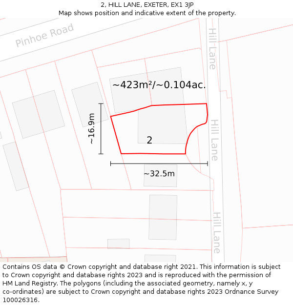 2, HILL LANE, EXETER, EX1 3JP: Plot and title map