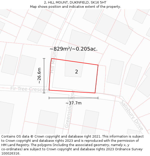 2, HILL MOUNT, DUKINFIELD, SK16 5HT: Plot and title map