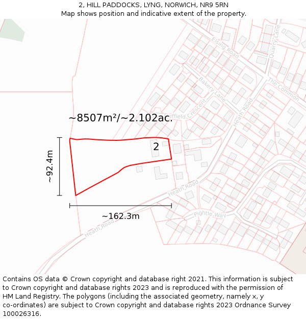 2, HILL PADDOCKS, LYNG, NORWICH, NR9 5RN: Plot and title map