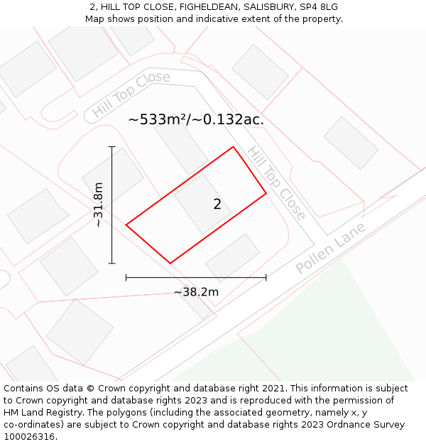 2, HILL TOP CLOSE, FIGHELDEAN, SALISBURY, SP4 8LG: Plot and title map