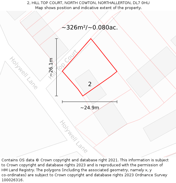 2, HILL TOP COURT, NORTH COWTON, NORTHALLERTON, DL7 0HU: Plot and title map