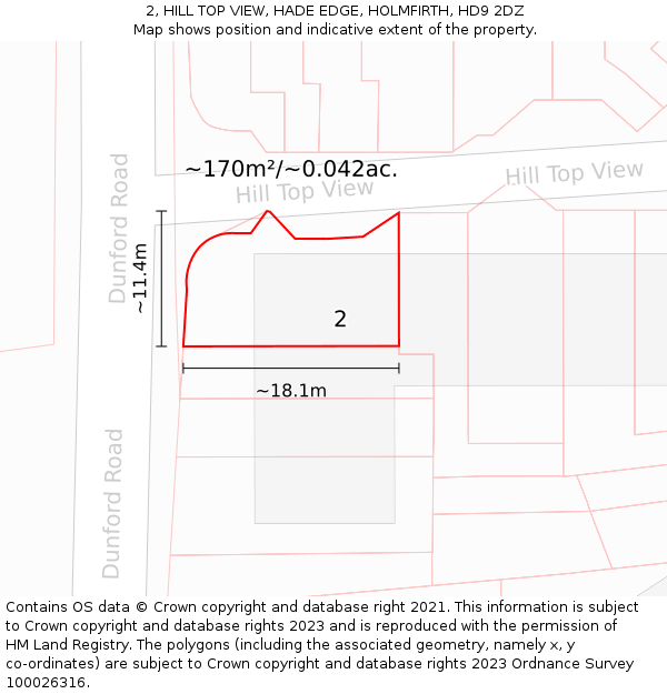 2, HILL TOP VIEW, HADE EDGE, HOLMFIRTH, HD9 2DZ: Plot and title map