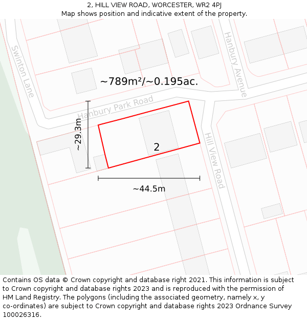 2, HILL VIEW ROAD, WORCESTER, WR2 4PJ: Plot and title map