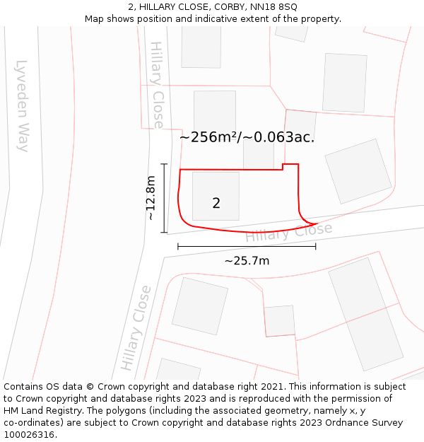 2, HILLARY CLOSE, CORBY, NN18 8SQ: Plot and title map