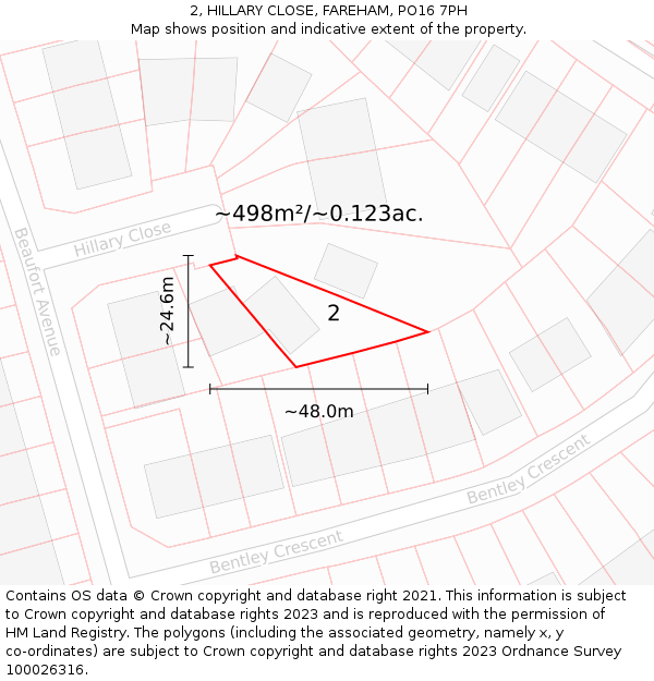 2, HILLARY CLOSE, FAREHAM, PO16 7PH: Plot and title map