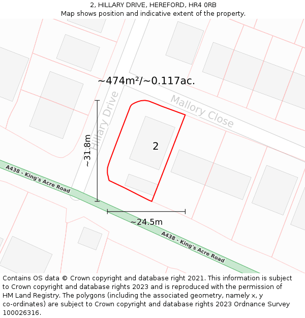 2, HILLARY DRIVE, HEREFORD, HR4 0RB: Plot and title map