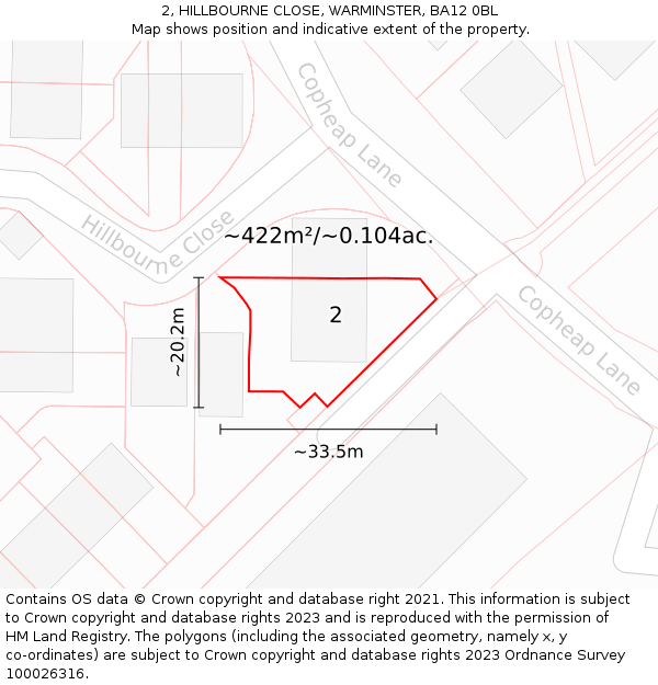 2, HILLBOURNE CLOSE, WARMINSTER, BA12 0BL: Plot and title map