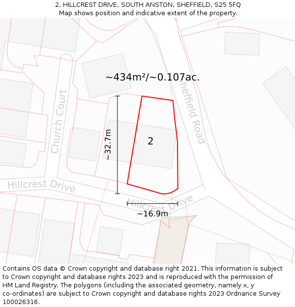 2, HILLCREST DRIVE, SOUTH ANSTON, SHEFFIELD, S25 5FQ: Plot and title map