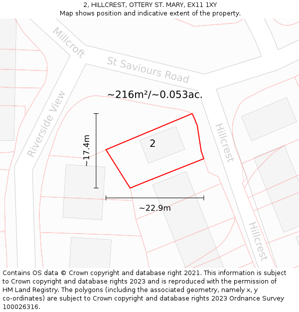 2, HILLCREST, OTTERY ST. MARY, EX11 1XY: Plot and title map