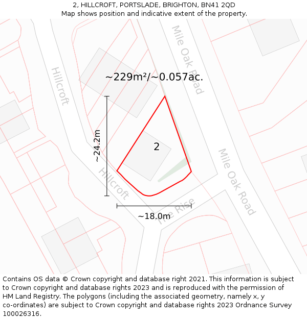 2, HILLCROFT, PORTSLADE, BRIGHTON, BN41 2QD: Plot and title map