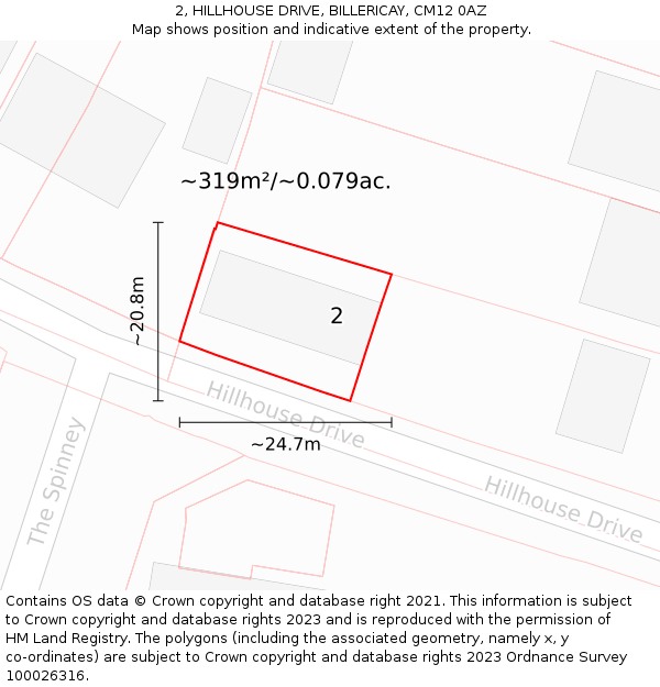 2, HILLHOUSE DRIVE, BILLERICAY, CM12 0AZ: Plot and title map