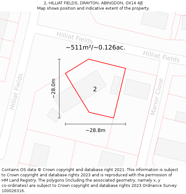 2, HILLIAT FIELDS, DRAYTON, ABINGDON, OX14 4JE: Plot and title map