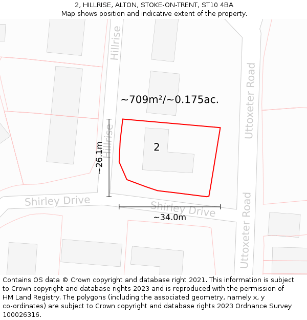 2, HILLRISE, ALTON, STOKE-ON-TRENT, ST10 4BA: Plot and title map