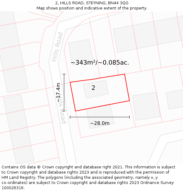 2, HILLS ROAD, STEYNING, BN44 3QG: Plot and title map