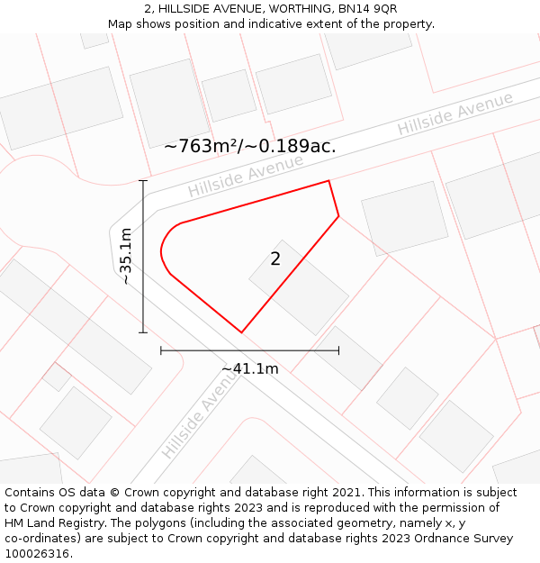 2, HILLSIDE AVENUE, WORTHING, BN14 9QR: Plot and title map