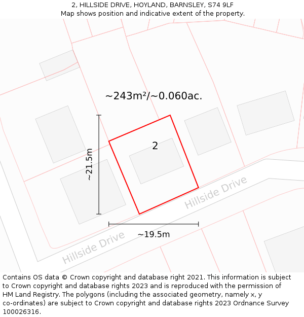 2, HILLSIDE DRIVE, HOYLAND, BARNSLEY, S74 9LF: Plot and title map