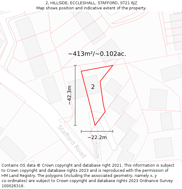 2, HILLSIDE, ECCLESHALL, STAFFORD, ST21 6JZ: Plot and title map