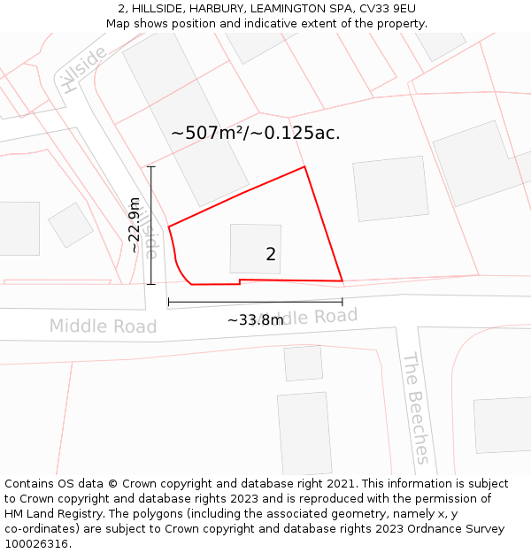 2, HILLSIDE, HARBURY, LEAMINGTON SPA, CV33 9EU: Plot and title map