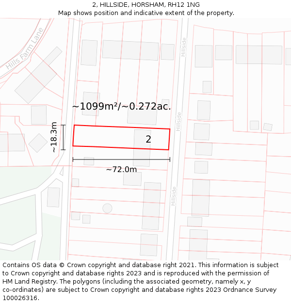 2, HILLSIDE, HORSHAM, RH12 1NG: Plot and title map