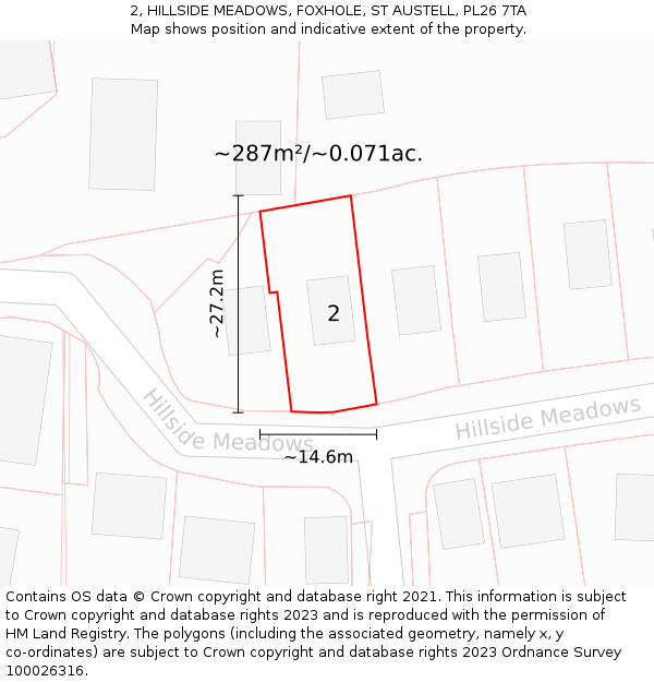 2, HILLSIDE MEADOWS, FOXHOLE, ST AUSTELL, PL26 7TA: Plot and title map