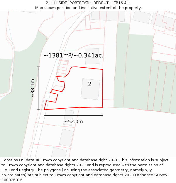 2, HILLSIDE, PORTREATH, REDRUTH, TR16 4LL: Plot and title map