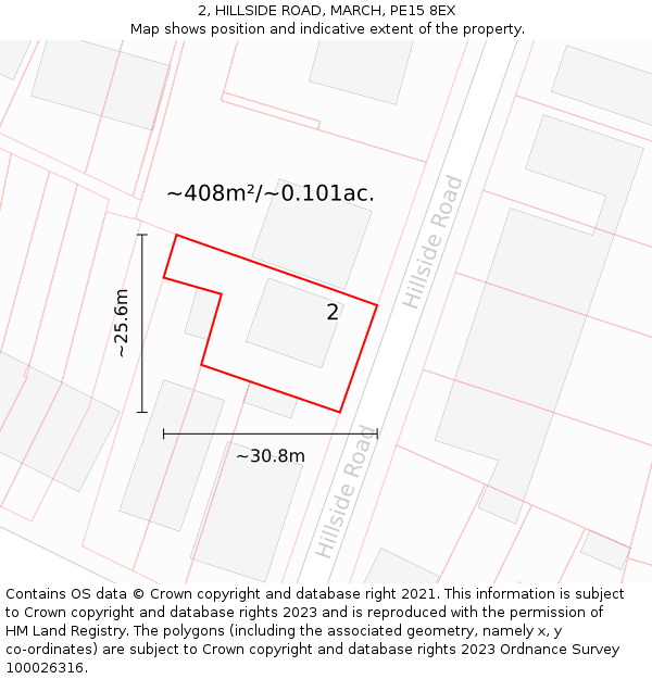 2, HILLSIDE ROAD, MARCH, PE15 8EX: Plot and title map