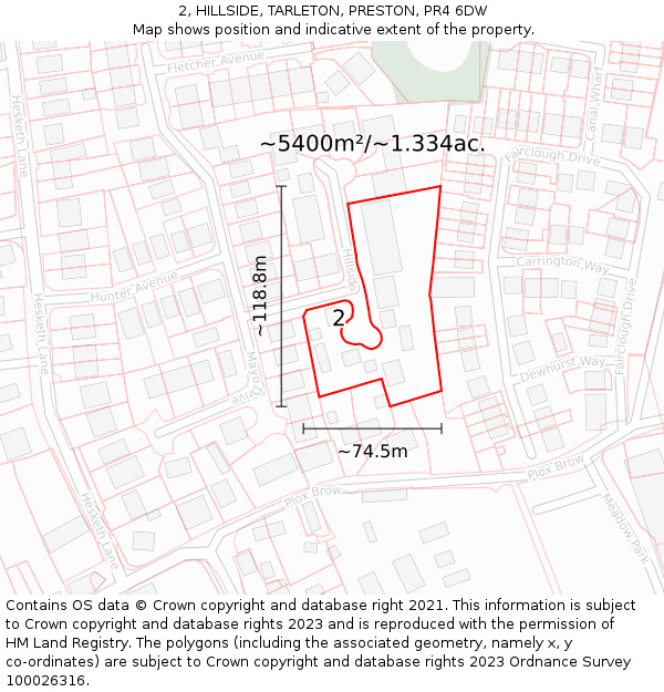 2, HILLSIDE, TARLETON, PRESTON, PR4 6DW: Plot and title map