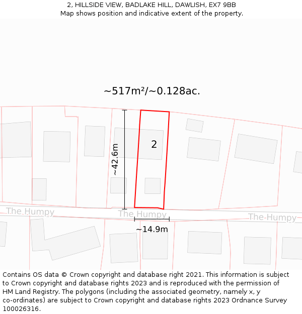 2, HILLSIDE VIEW, BADLAKE HILL, DAWLISH, EX7 9BB: Plot and title map