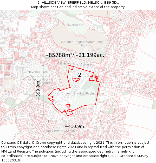 2, HILLSIDE VIEW, BRIERFIELD, NELSON, BB9 5DU: Plot and title map