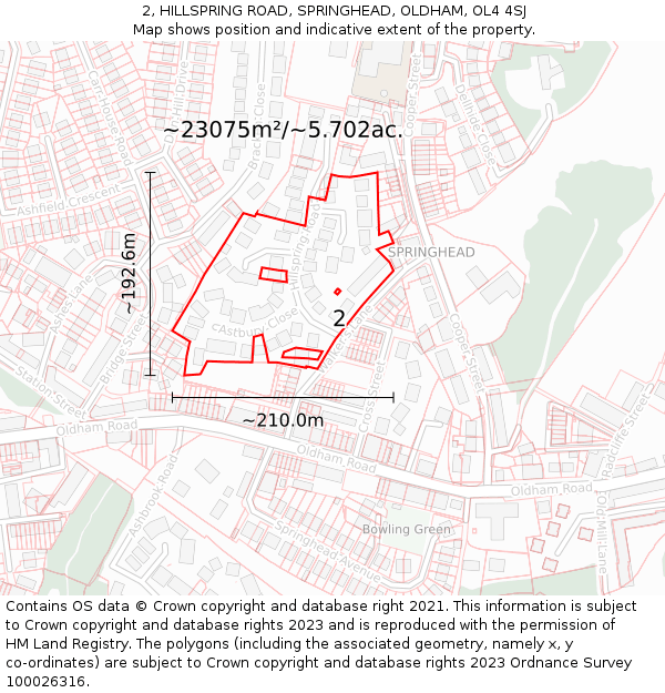 2, HILLSPRING ROAD, SPRINGHEAD, OLDHAM, OL4 4SJ: Plot and title map