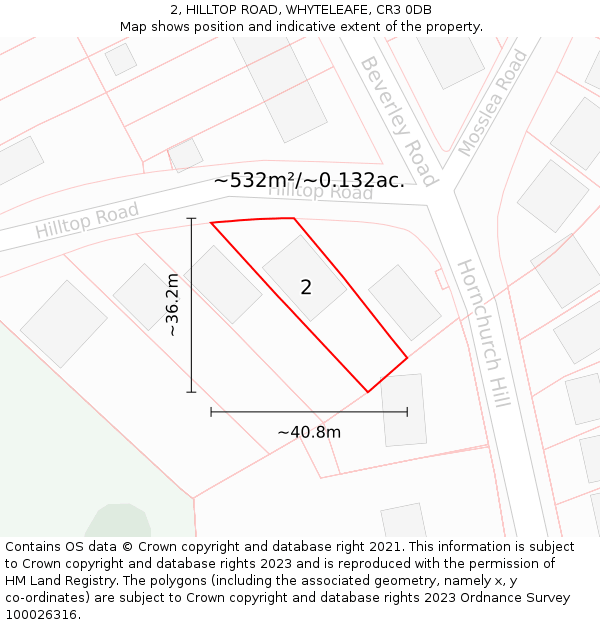 2, HILLTOP ROAD, WHYTELEAFE, CR3 0DB: Plot and title map