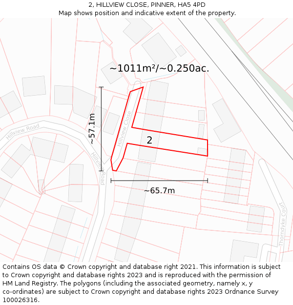2, HILLVIEW CLOSE, PINNER, HA5 4PD: Plot and title map