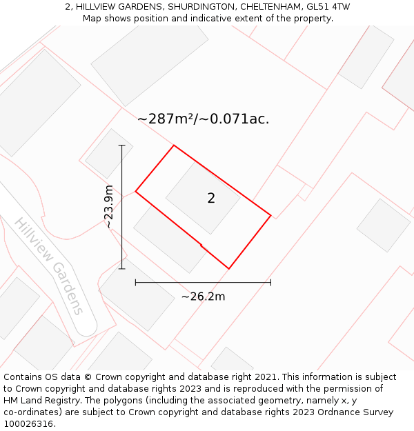 2, HILLVIEW GARDENS, SHURDINGTON, CHELTENHAM, GL51 4TW: Plot and title map