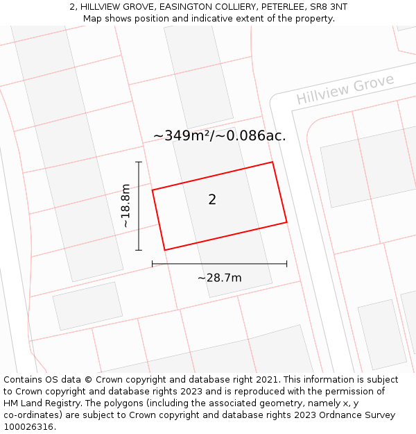 2, HILLVIEW GROVE, EASINGTON COLLIERY, PETERLEE, SR8 3NT: Plot and title map