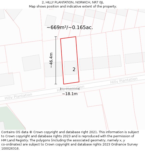 2, HILLY PLANTATION, NORWICH, NR7 0JL: Plot and title map