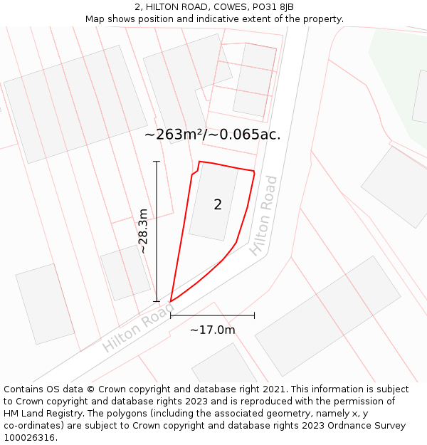 2, HILTON ROAD, COWES, PO31 8JB: Plot and title map