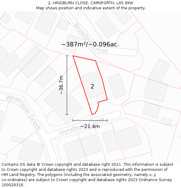 2, HINDBURN CLOSE, CARNFORTH, LA5 9XW: Plot and title map
