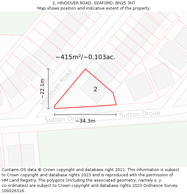 2, HINDOVER ROAD, SEAFORD, BN25 3NT: Plot and title map