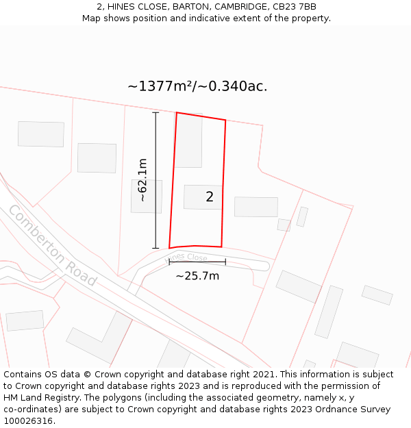 2, HINES CLOSE, BARTON, CAMBRIDGE, CB23 7BB: Plot and title map