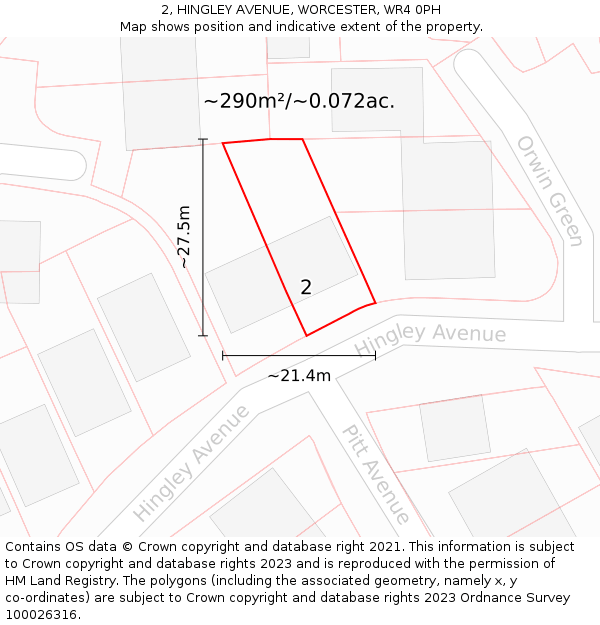 2, HINGLEY AVENUE, WORCESTER, WR4 0PH: Plot and title map
