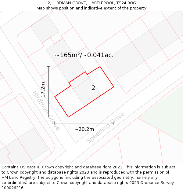 2, HIRDMAN GROVE, HARTLEPOOL, TS24 9QG: Plot and title map
