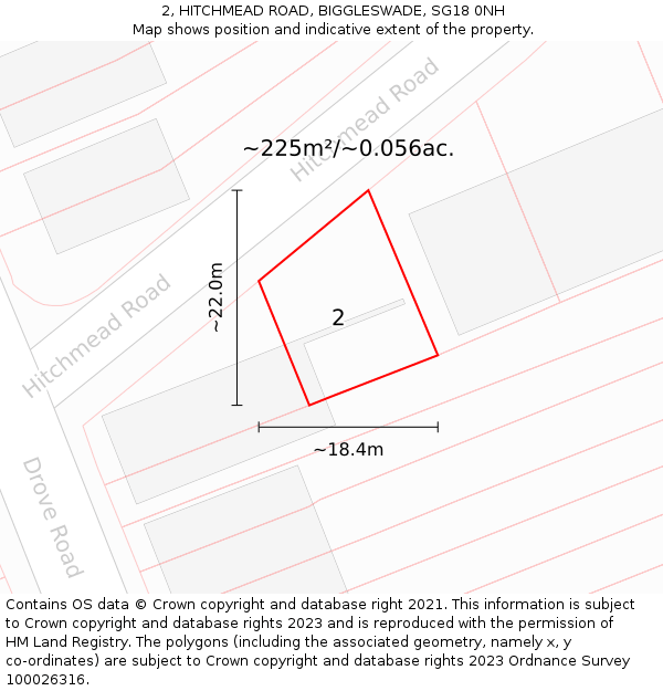 2, HITCHMEAD ROAD, BIGGLESWADE, SG18 0NH: Plot and title map