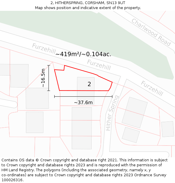 2, HITHERSPRING, CORSHAM, SN13 9UT: Plot and title map