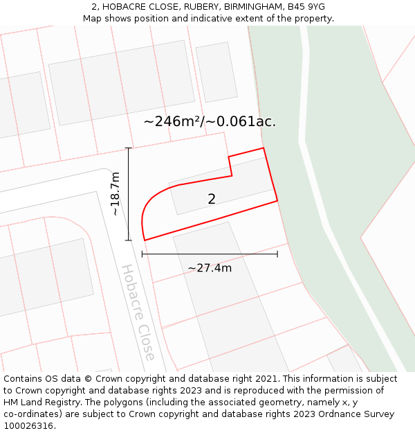 2, HOBACRE CLOSE, RUBERY, BIRMINGHAM, B45 9YG: Plot and title map