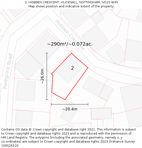 2, HOBBEN CRESCENT, HUCKNALL, NOTTINGHAM, NG15 8HN: Plot and title map