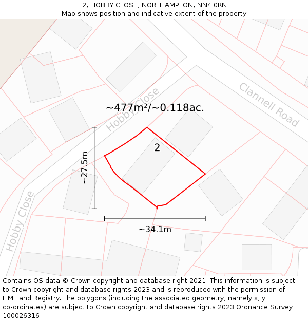 2, HOBBY CLOSE, NORTHAMPTON, NN4 0RN: Plot and title map